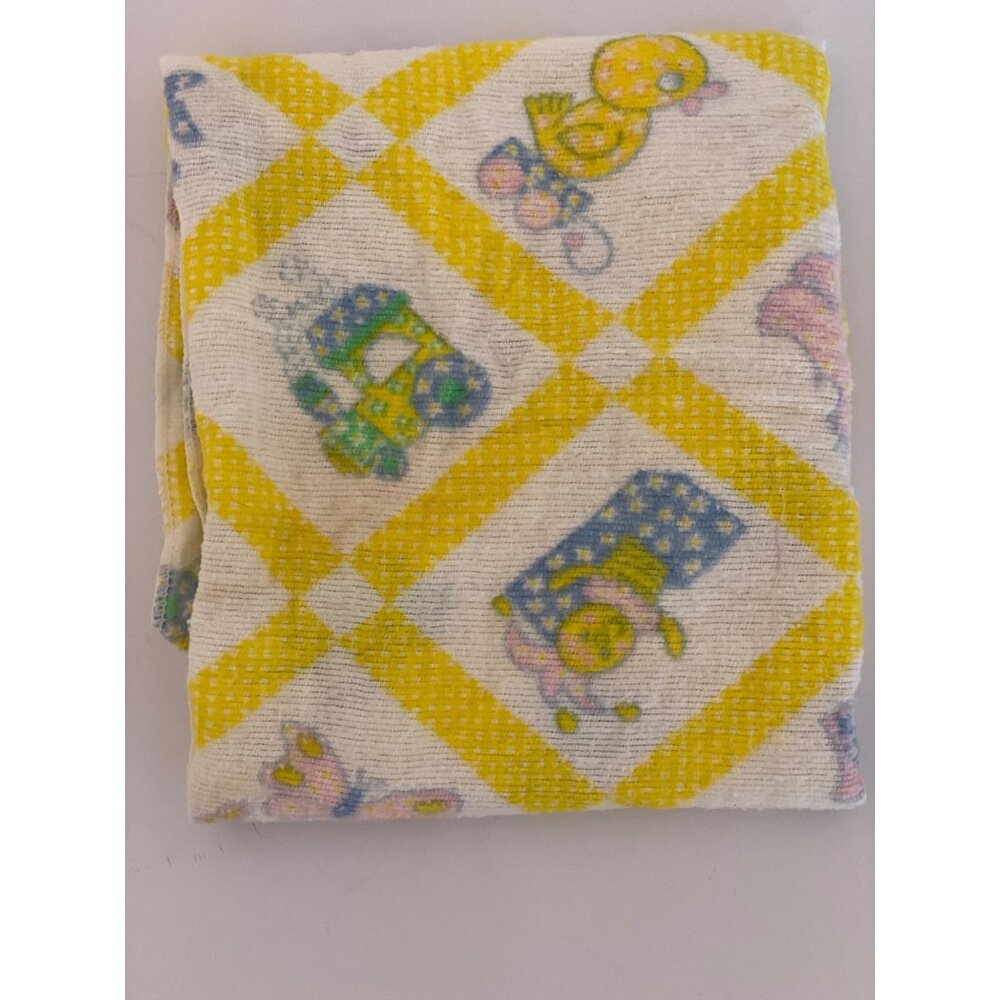 Yellow Baby Receiving Blanket Riegel Lovey Bunnies Chick Kitten Boat USA VTG
